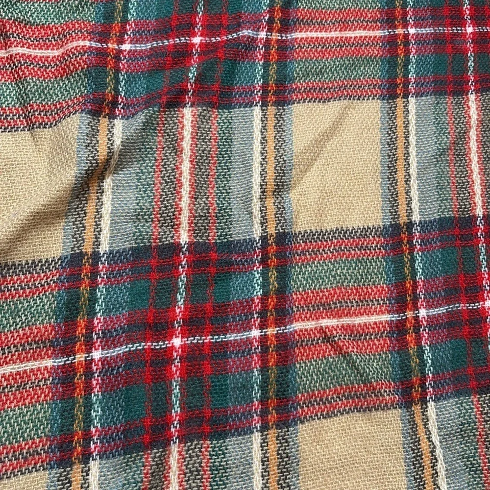 Plaid Red and Green Oversized Fringe Scarf Wrap or Shawl Women’s OS